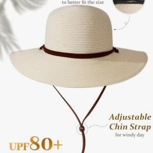 Furtalk Wide Brim Straw Sun Hat with brown Band
